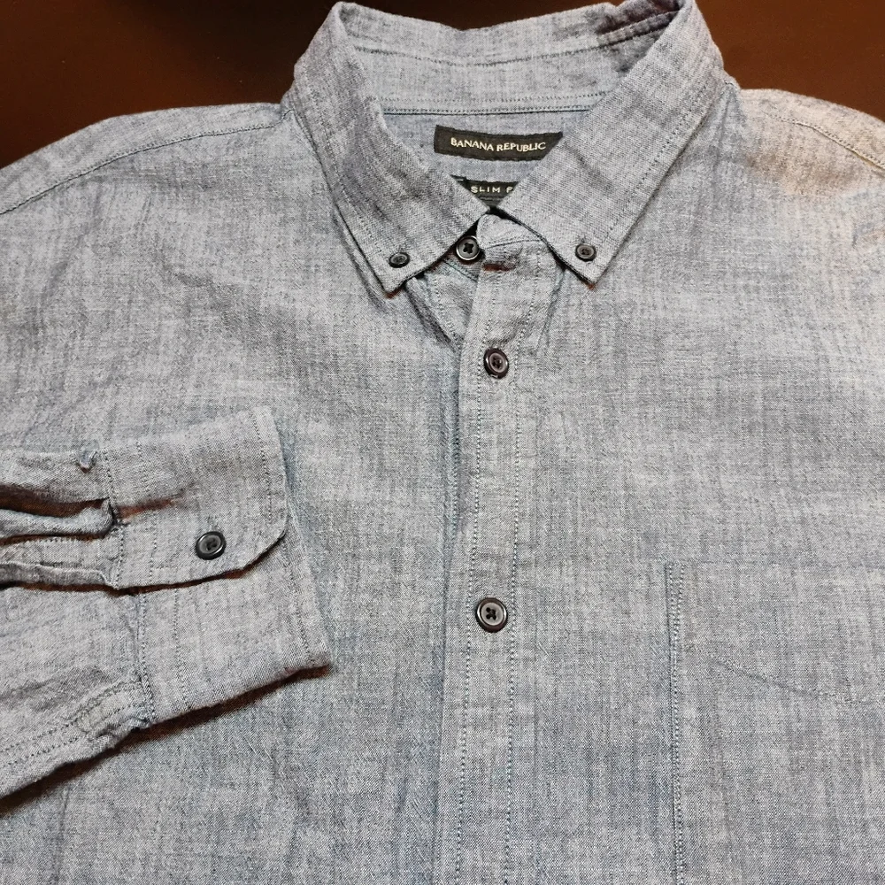 Banana Republic Slim Fit Denim Color Cotton Button Shirt Long Sleeve‎ XL Mens A